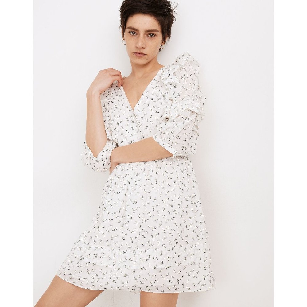 NWT Madewell Ruffled Pleat-Sleeve Mini Dress in Spring Fling 0